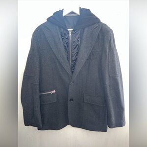 7 DIAMONDS Charcoal Gray Wool Blend Jacket Overcoat Removable Hood Size 2XL